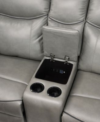White Label Calico 80" Double Glider Reclining Love Seat with Center Console, Power Outlets, Hidden Drawer and USB Ports