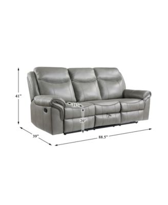 White Label Calico 89" Double Reclining Sofa with Center Drop-Down Cup Holders, Power Outlets, Hidden Drawer and USB Ports