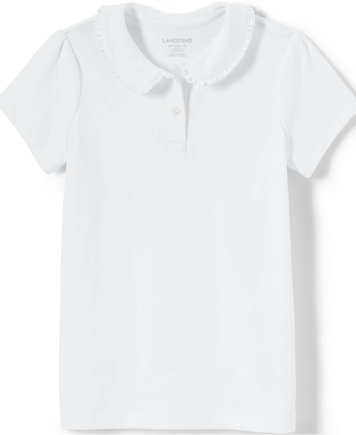 Lands' End Girls School Uniform Short Sleeve Ruffled Peter Pan Collar Knit Shirt