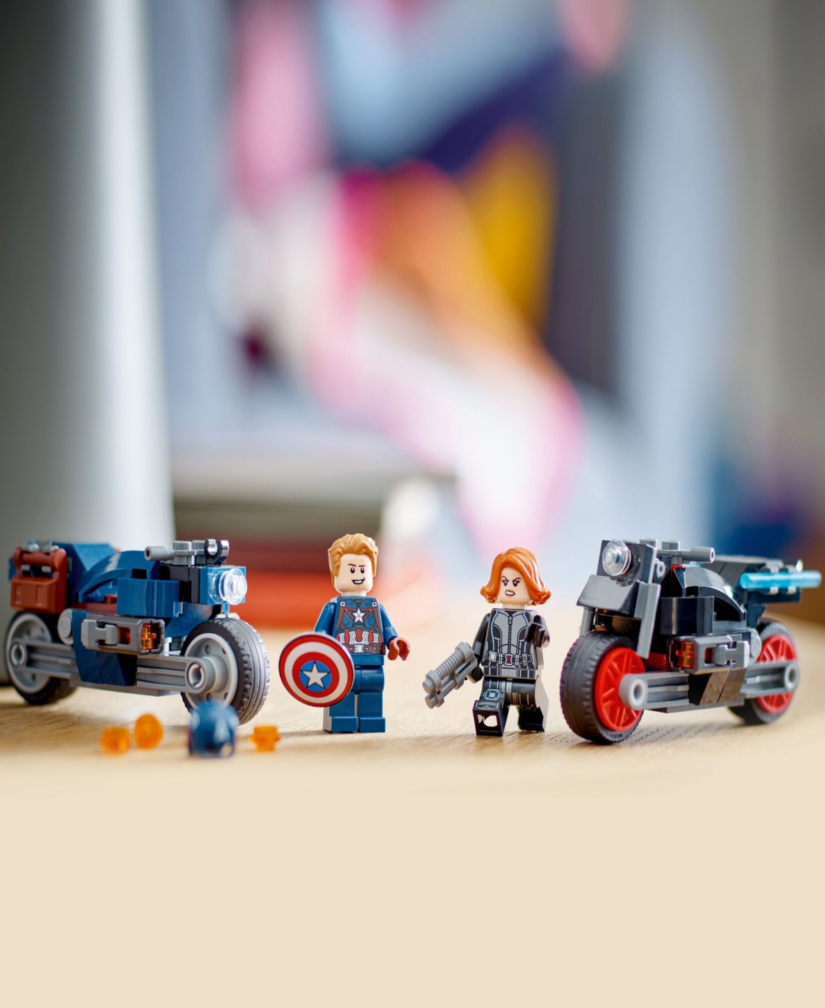 Shop Lego Super Heroes Marvel 76260 Black Widow & Captain America Motorcycles Toy Building Set In Multicolor