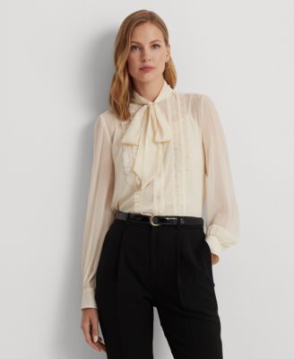 Lauren Ralph Lauren - Women's Ruffle-Trim Georgette Tie-Neck Shirt