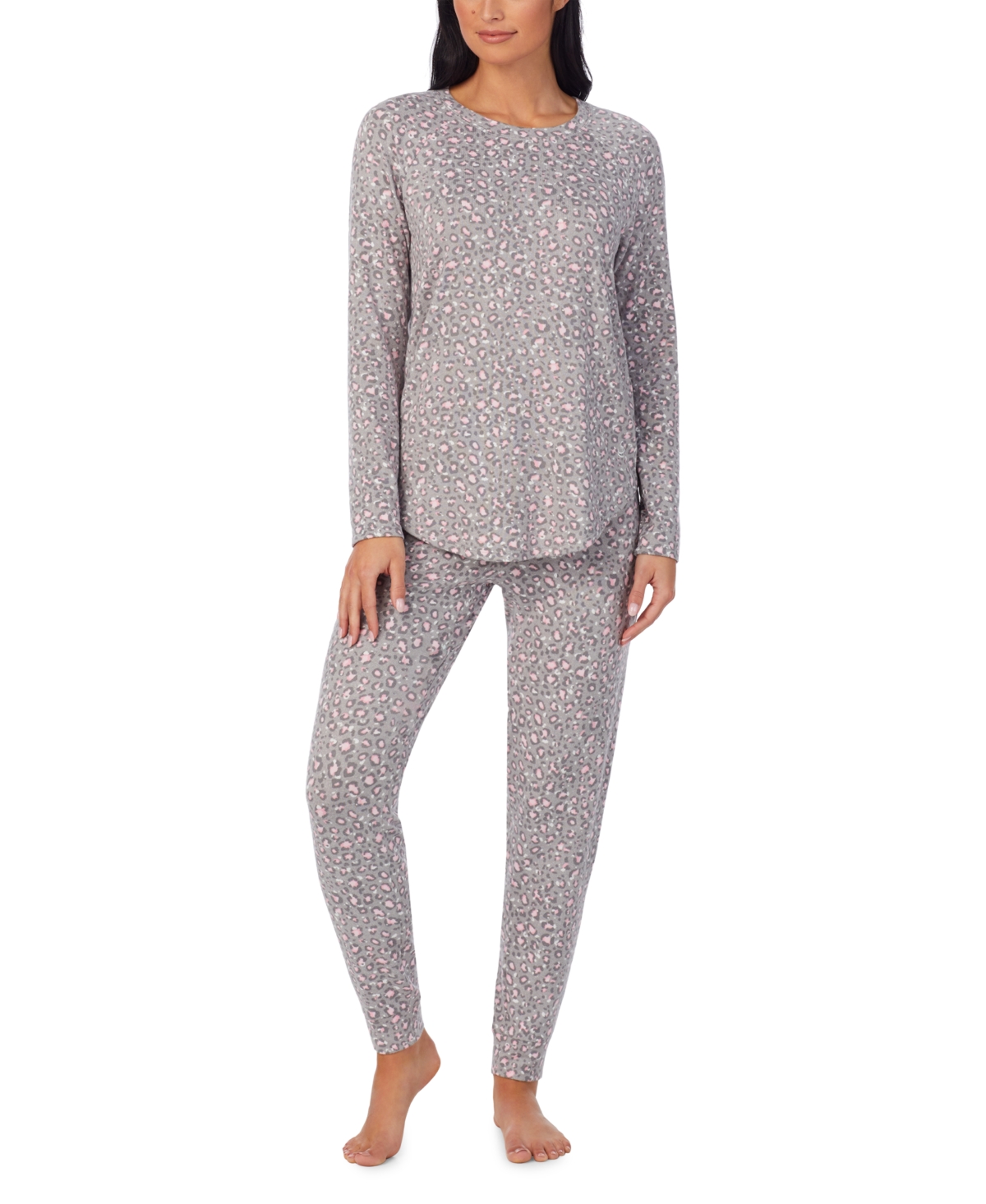 Cuddl Duds Women's Brushed Sweater-knit Long-sleeve Pajama Set In Grey Leopard