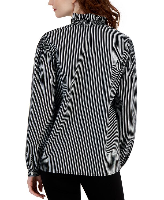 Tommy Hilfiger Women's Cotton Striped Ruffle-Neck Button-Up Top - Macy's