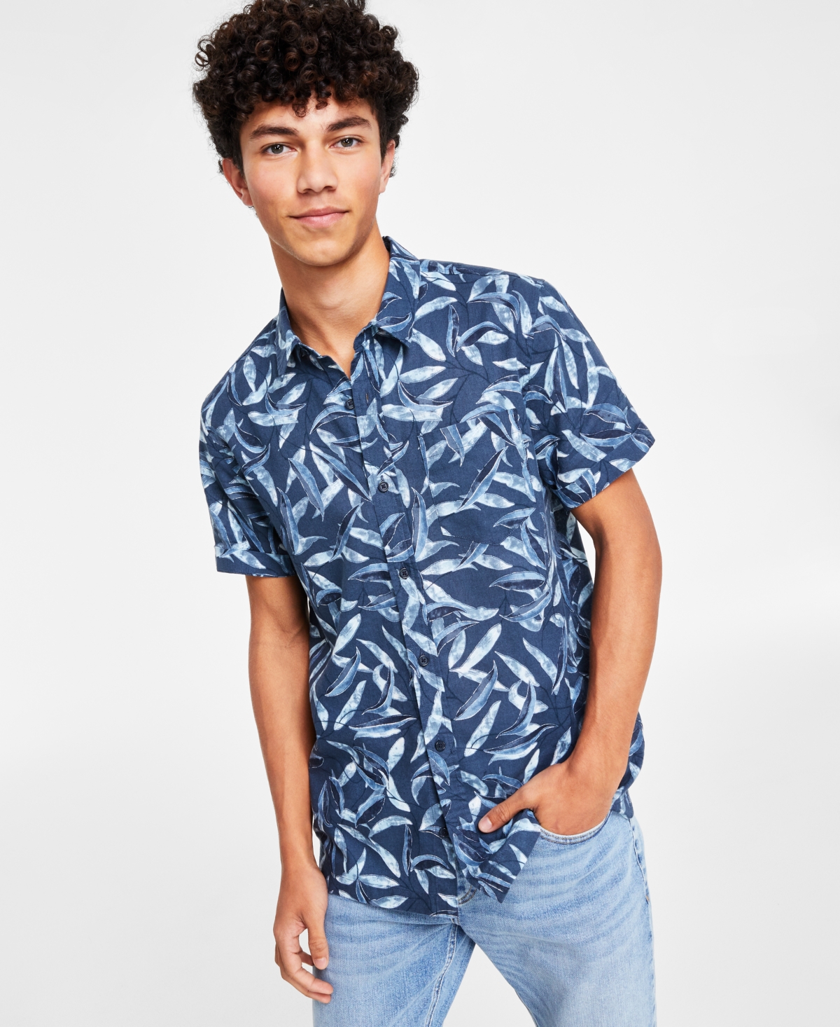 Sun + Stone Men's Ernest Graphic Linen-blend Shirt, Created For Macy's In Fin