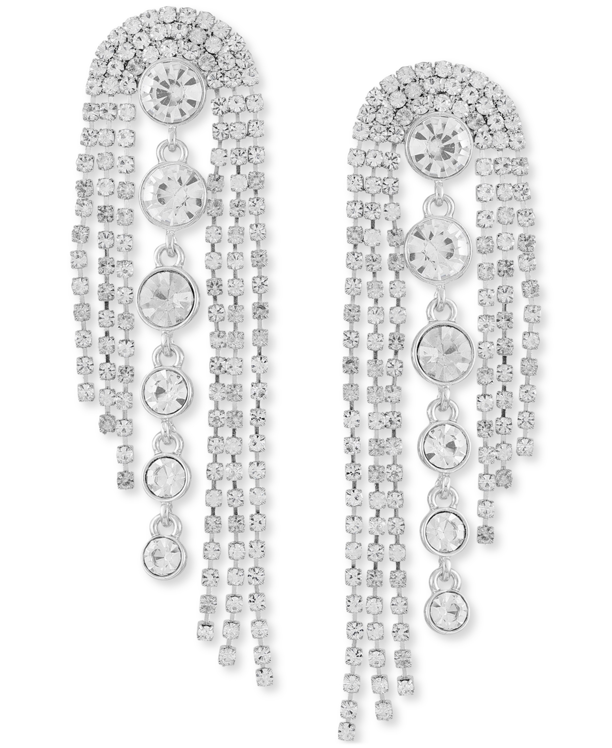 Guess Crystal & Rhinestone Chain Fringe Statement Earrings In Silver