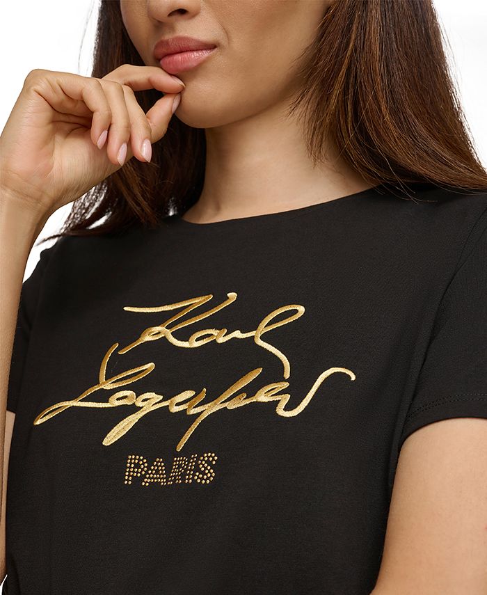 KARL LAGERFELD PARIS Women's Metallic Logo Print TShirt Macy's