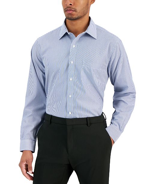 alfani B By Brooks Brothers Men's Regular Fit Non-Iron Spread Collar Bengal Stripe Broadcloth Dress Shirt Men's Fashion & Accessories
