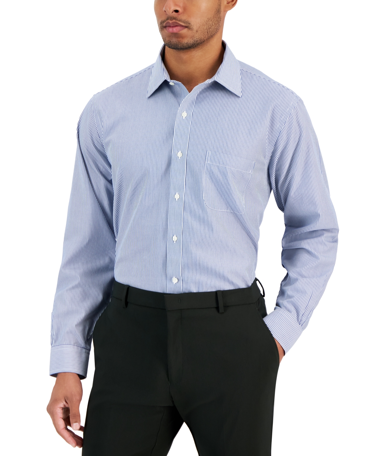 B by Brooks Brothers Men's Regular Fit Non-Iron Bengal Stripe Dress Shirt - Blue