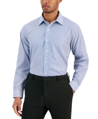 B by Brooks Brothers Men's Regular Fit Non-Iron Spread Collar Bengal Stripe Broadcloth Dress Shirt - Blue - Size 16.5 34/35