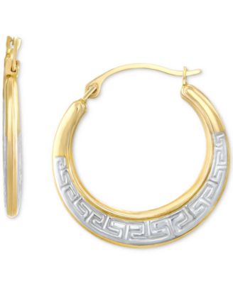 Macy's - Greek Key Two-Tone Small Hoop Earrings in 10k Gold, 0.95"