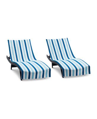 Cabo Cabana Chaise Lounge Chair Covers (2 Pack), Striped Color Options, Soft Cotton, 30x85 in. with 8" Fitted Pocked for Beach Chair