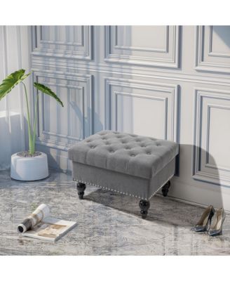 25" Button-Tufted Storage Ottoman with Removable Lid,