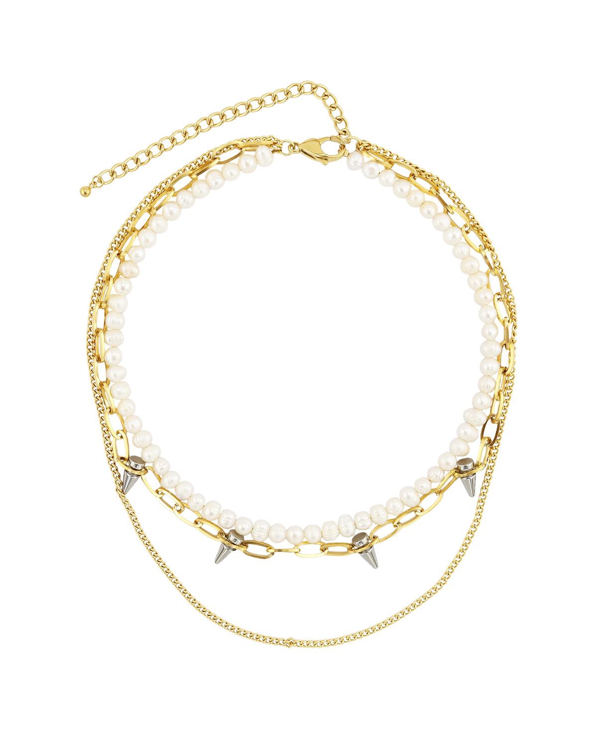 Ash Pearl and Spike Layered Necklace - Two tone