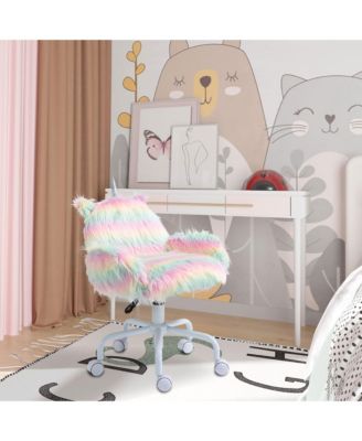 Faux Fur Unicorn Accent Study Chair w/ Soft Cushioned Seat Padded Armrest