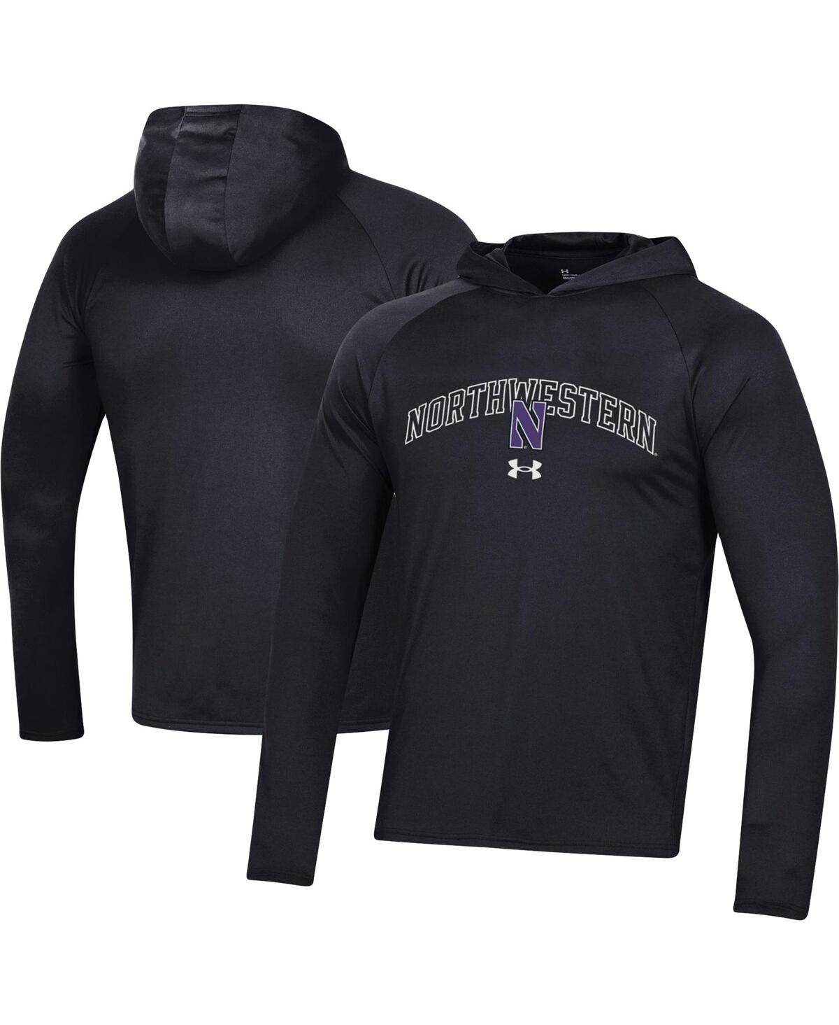 Shop Under Armour Men's  Black Northwestern Wildcats 2023 Sideline Tech Hooded Raglan Long Sleeve T-shirt