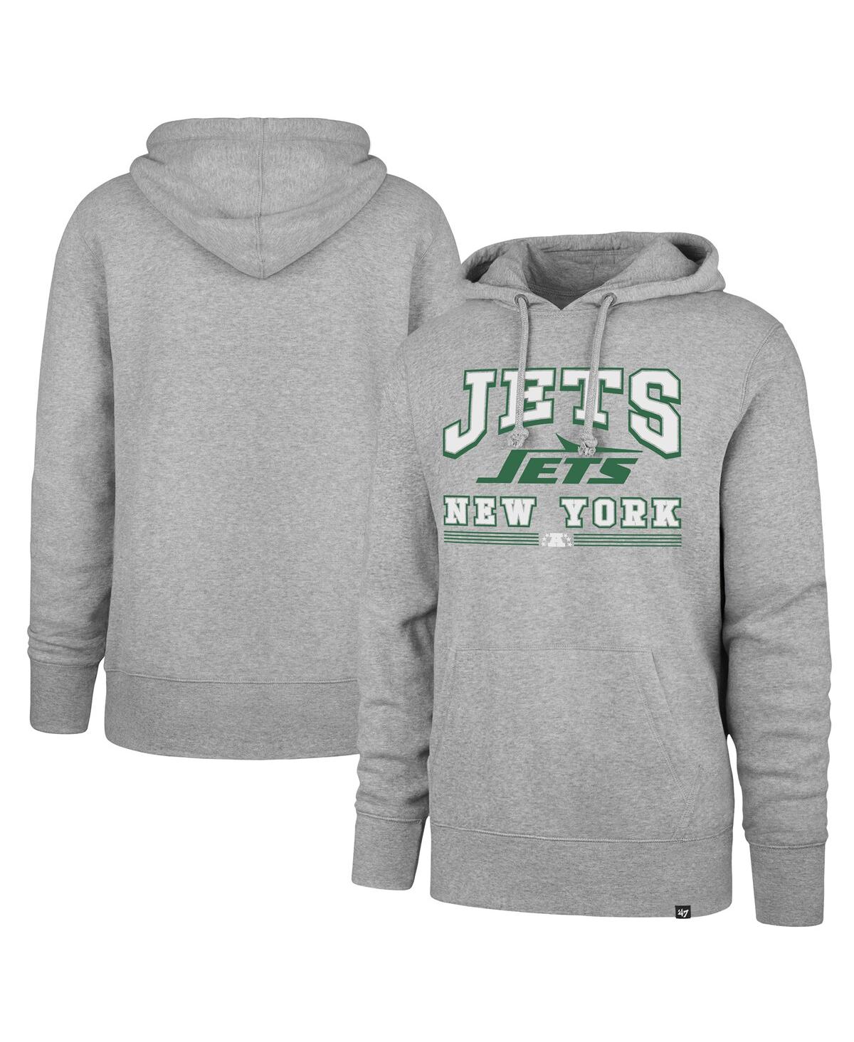 47 BRAND MEN'S '47 BRAND GRAY NEW YORK JETS LEGACY PACKED HOUSE HEADLINE PULLOVER HOODIE