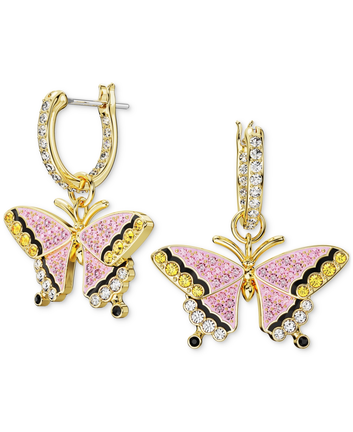 Swarovski Gold-tone Multicolor Pave Butterfly Charm Hoop Earrings In Multicolored