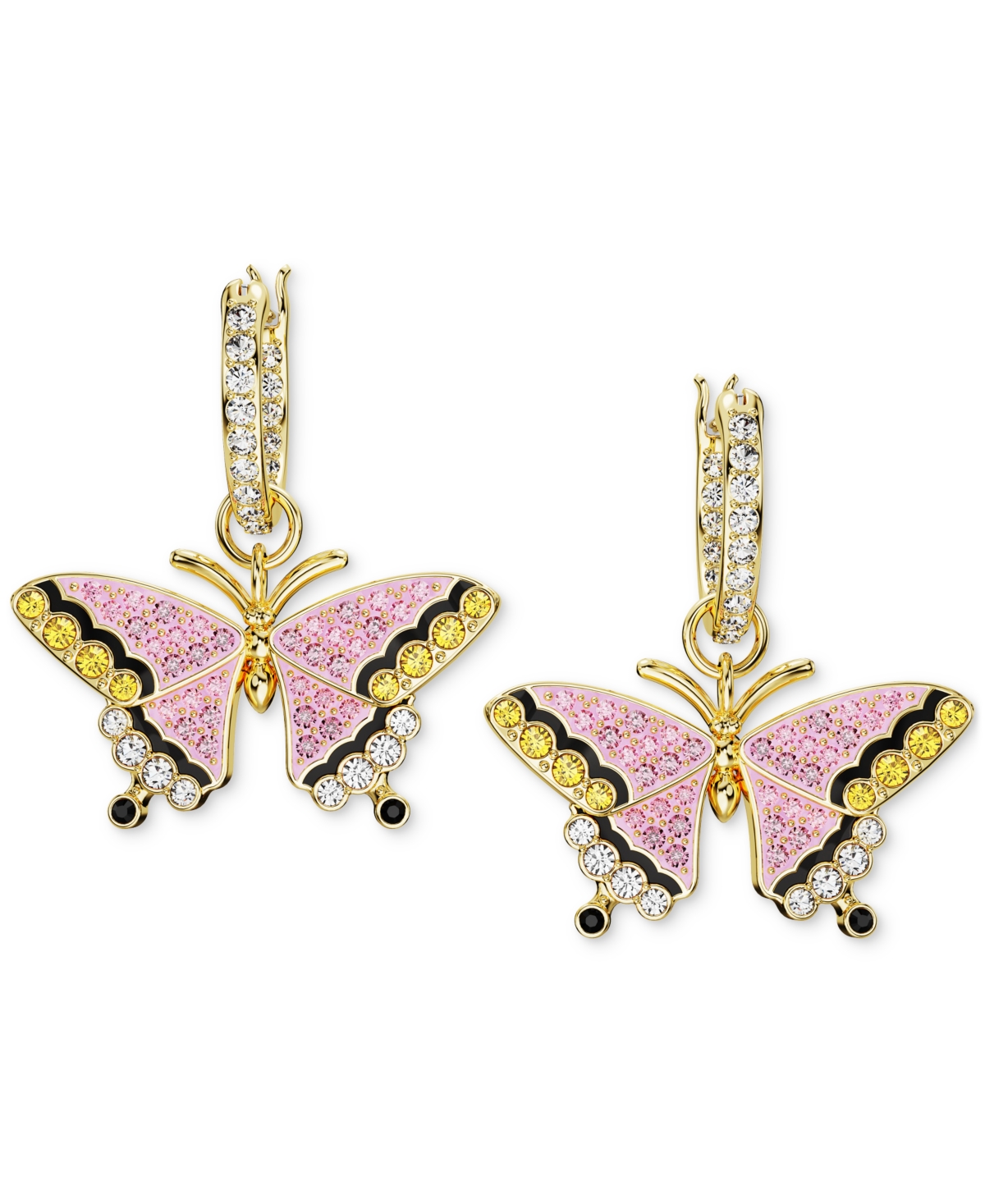 Swarovski Gold-Tone Multicolor Pave Butterfly Charm Hoop Earrings