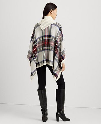 Lauren Ralph Lauren Women's Checked Plaid Wool-Blend Poncho - Macy's