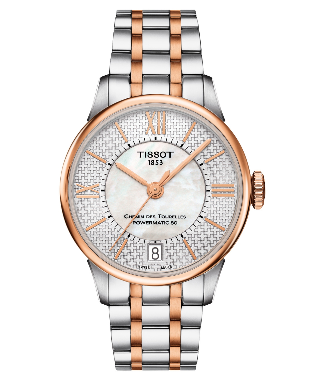 Tissot Unisex Swiss Automatic Chemin Des Tourelles Powermatic 80 Two-tone Stainless Steel Bracelet Watch 39 In Silver/rose Gold