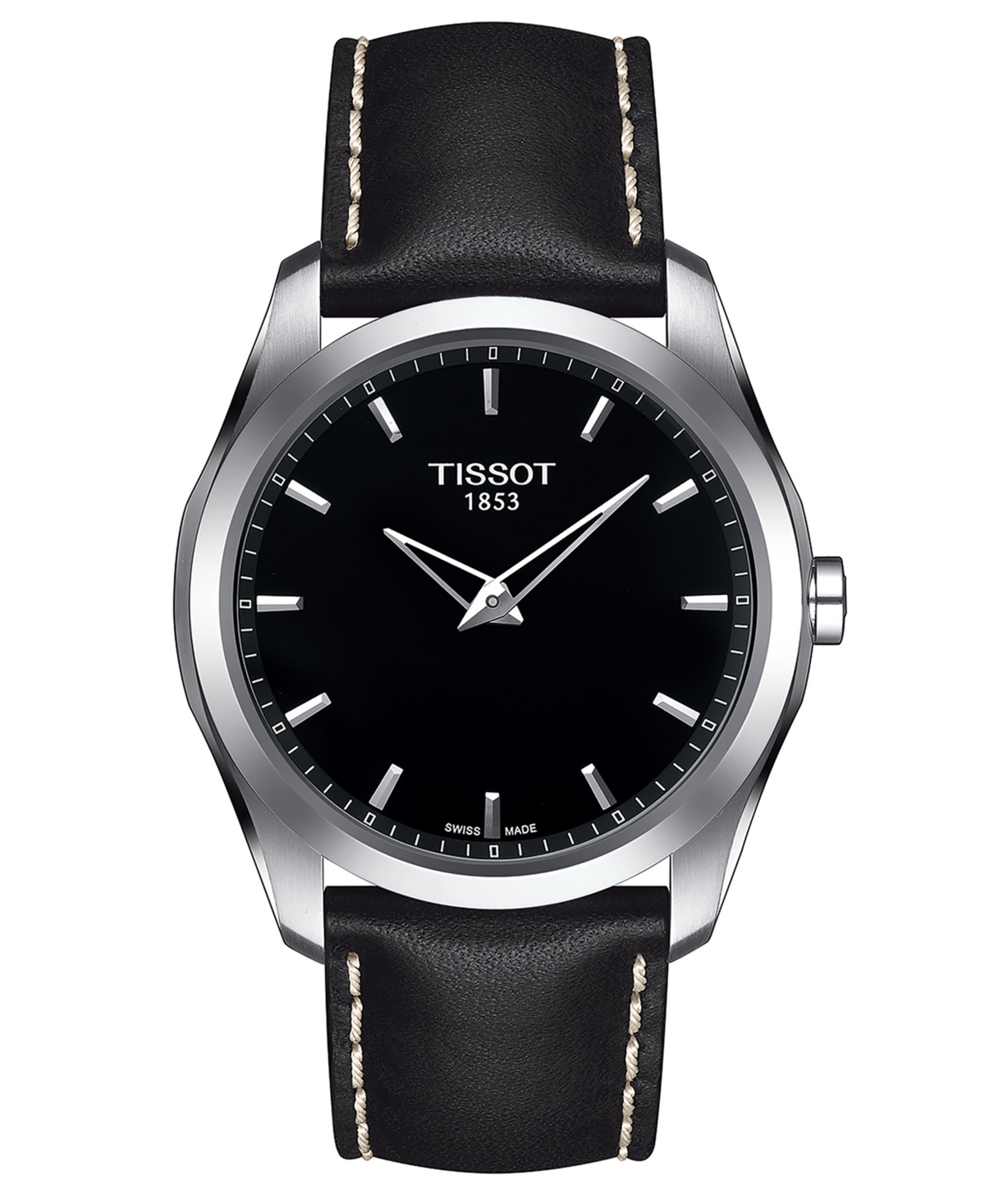 Shop Tissot Men's Swiss Couturier Black Leather Strap Watch 39mm