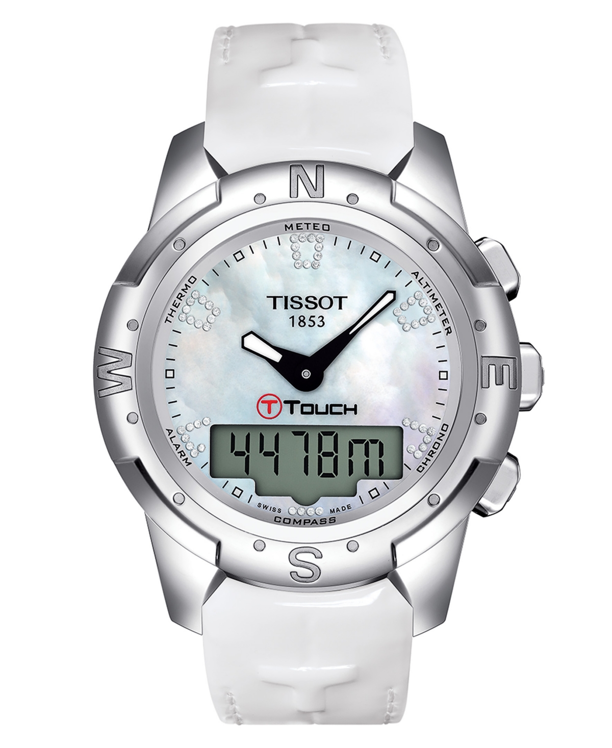 Tissot Women's Digital T-touch Ii Titanium Lady Diamond (1/2 Ct. T.w.) White Leather Strap Watch 43mm In White Mother Of Pearl