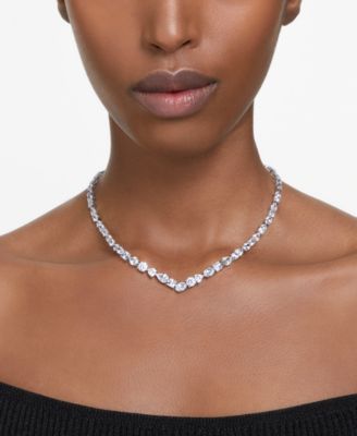 Silver-Tone Crystal V-Shape Collar Necklace, 15" + 2-3/4" extender