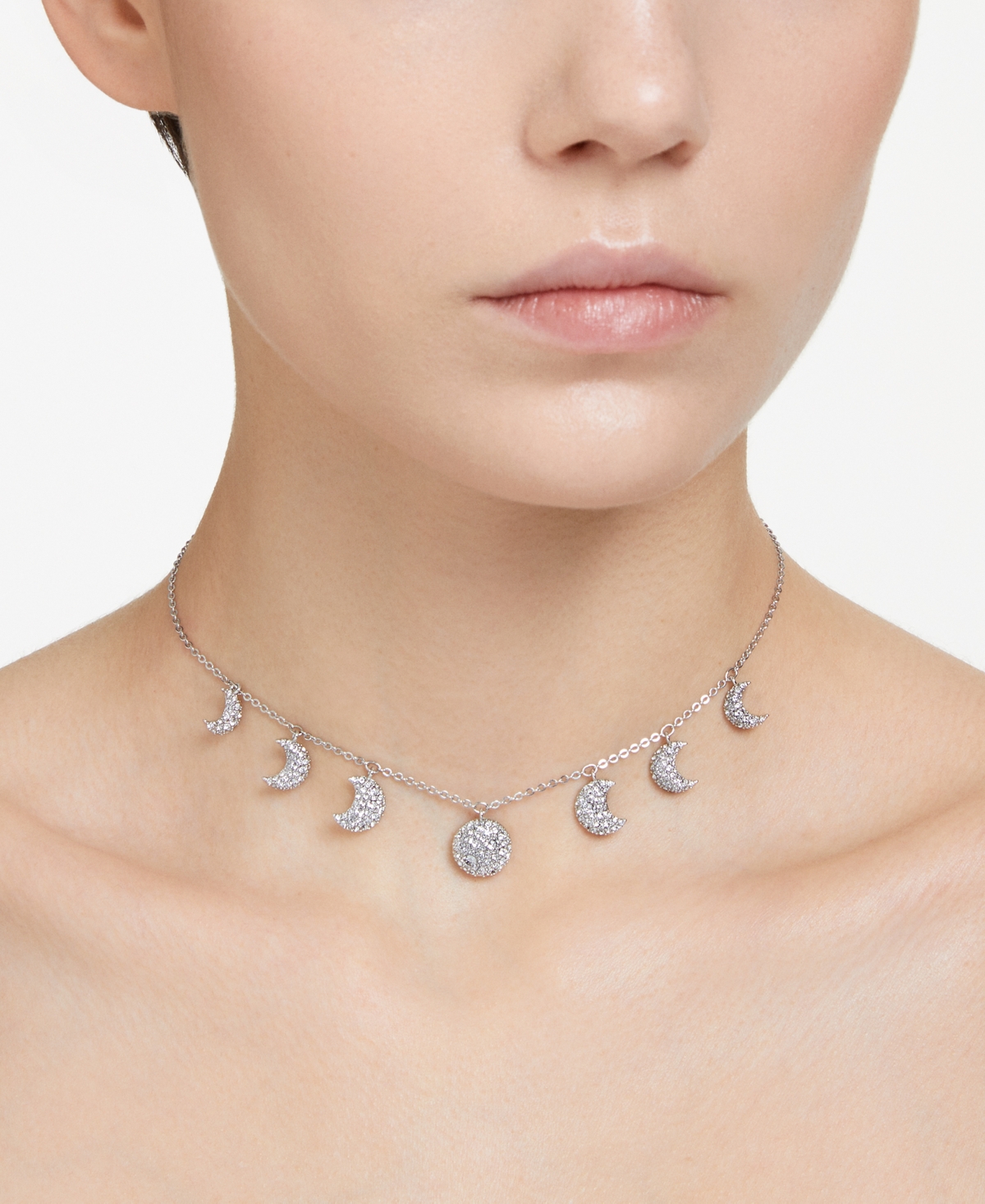 Swarovski Rhodium-Plated Mixed Crystal Moon Charm Statement Choker Necklace, 11-4/5