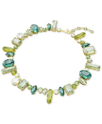 Gold-Tone Green-Hued Crystal Mixed Cut Collar Necklace, 14" + 1-3/4" extender