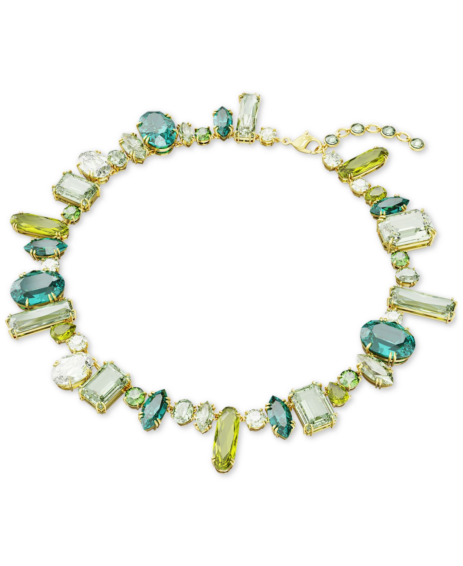 Gold-Tone Green-Hued Crystal Mixed Cut Collar Necklace, 14" + 1-3/4" extender