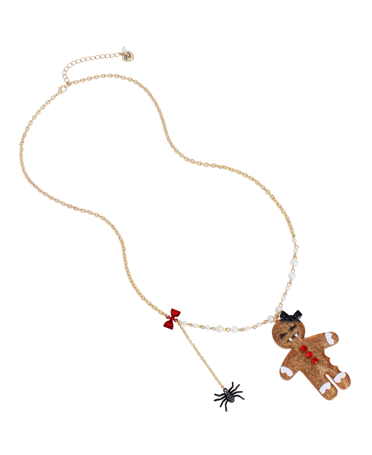 Faux Stone and Imitation Pearl Gingerbread Girl Long Pendant - Brown, Gold