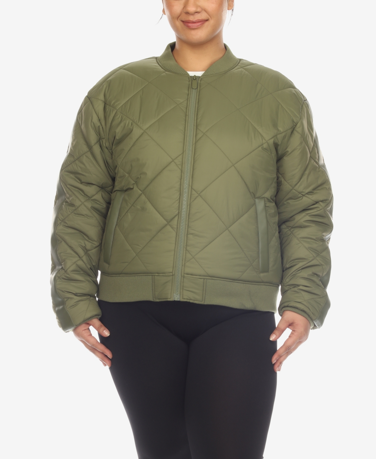 Plus Size Diamond Quilted Puffer Bomber Jacket - Gray