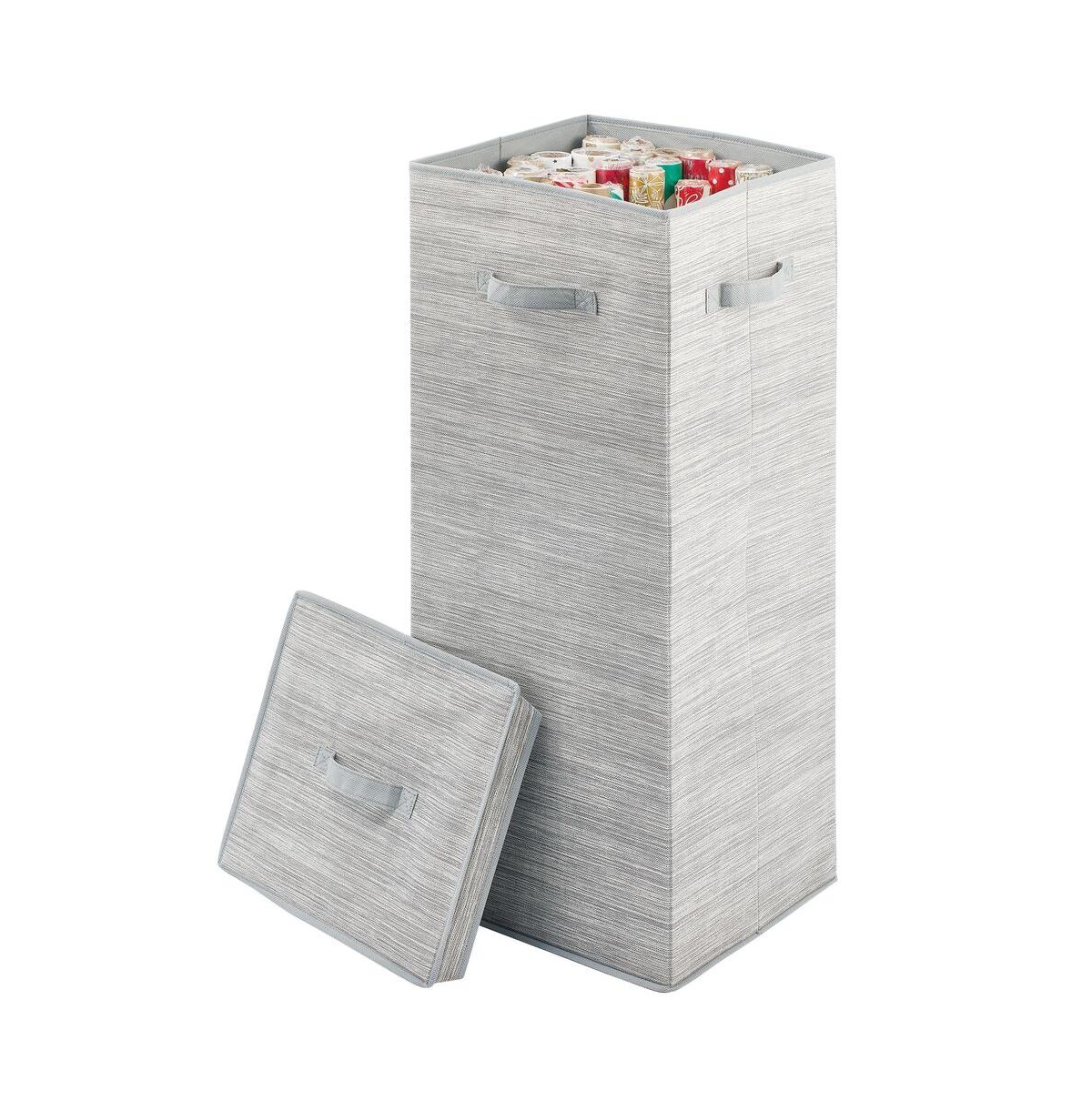 Tall Gift-Wrapping Paper Storage Box with Handles + Removable Lid, Taupe - Taupe