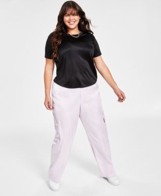 Plus Size Shine Keyhole Short Sleeve Tee Shine Cargo Pants Created For  Macys In Deep Black