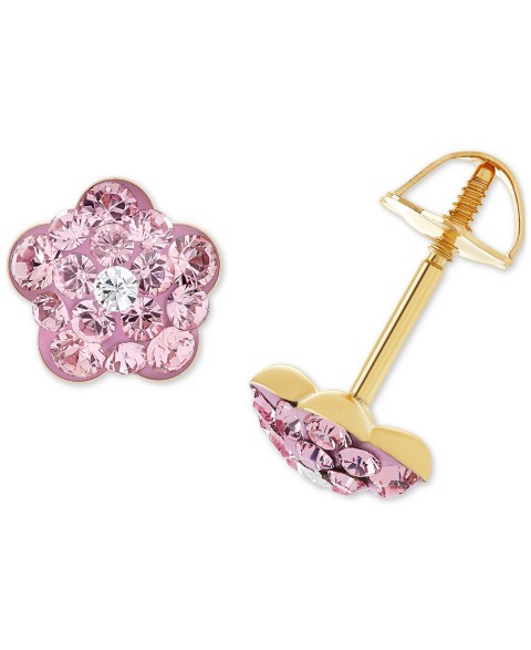 Детские Macy's Children's Pink Crystal Flower Stud Earrings in 14k Gold