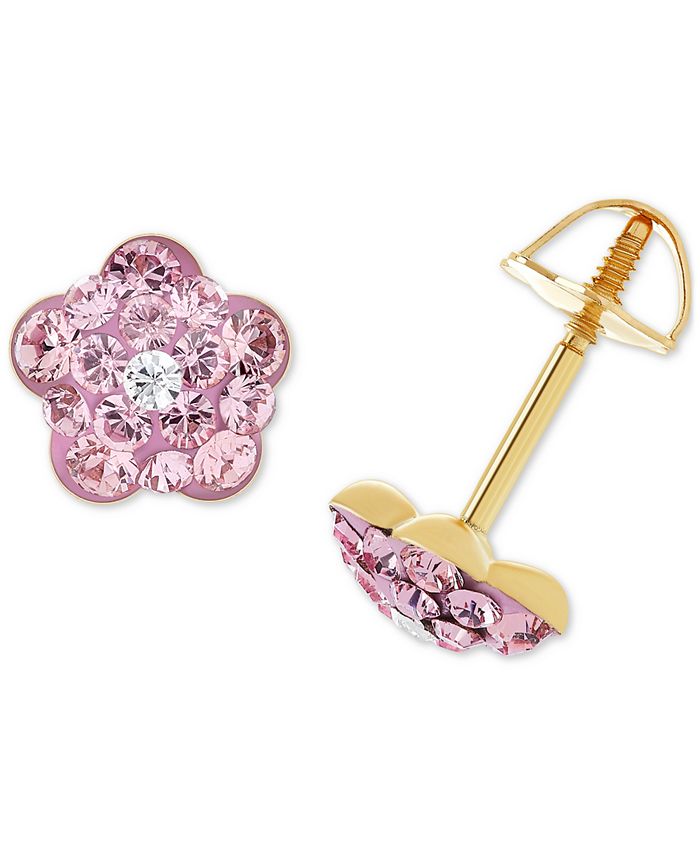 Macy's Children's Pink Crystal Flower Stud Earrings in 14k Gold