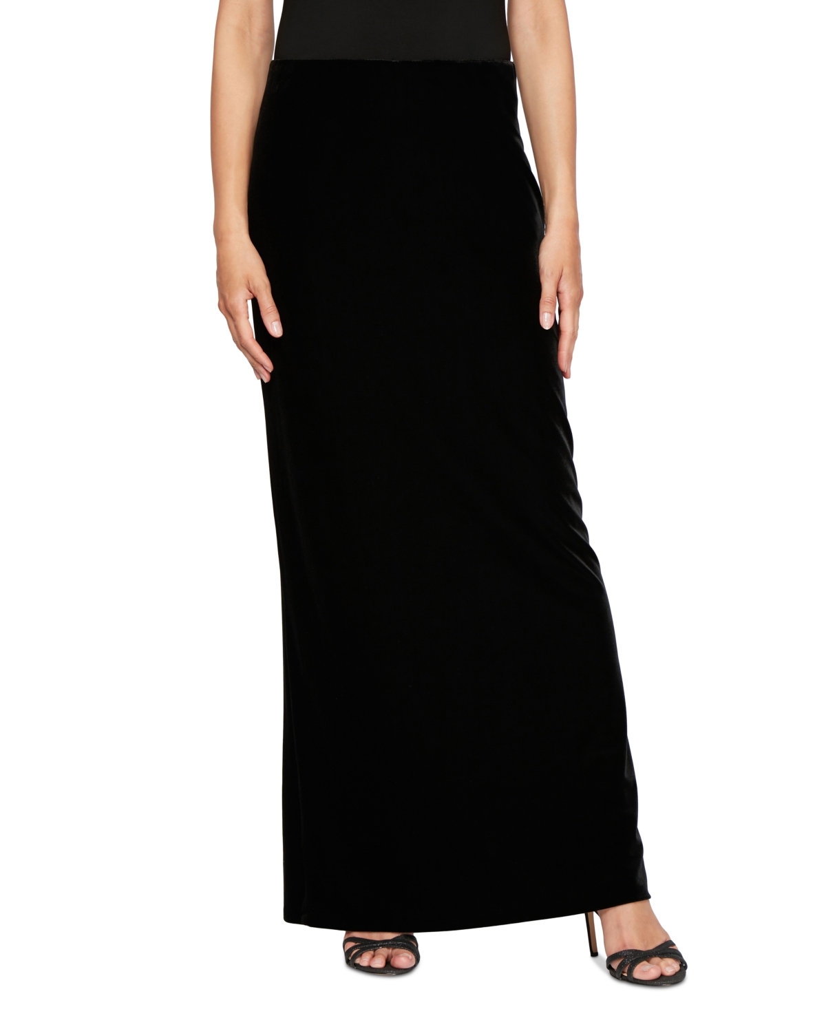 Alex Evenings Women's Velvet Fishtail-back Maxi Skirt In Black