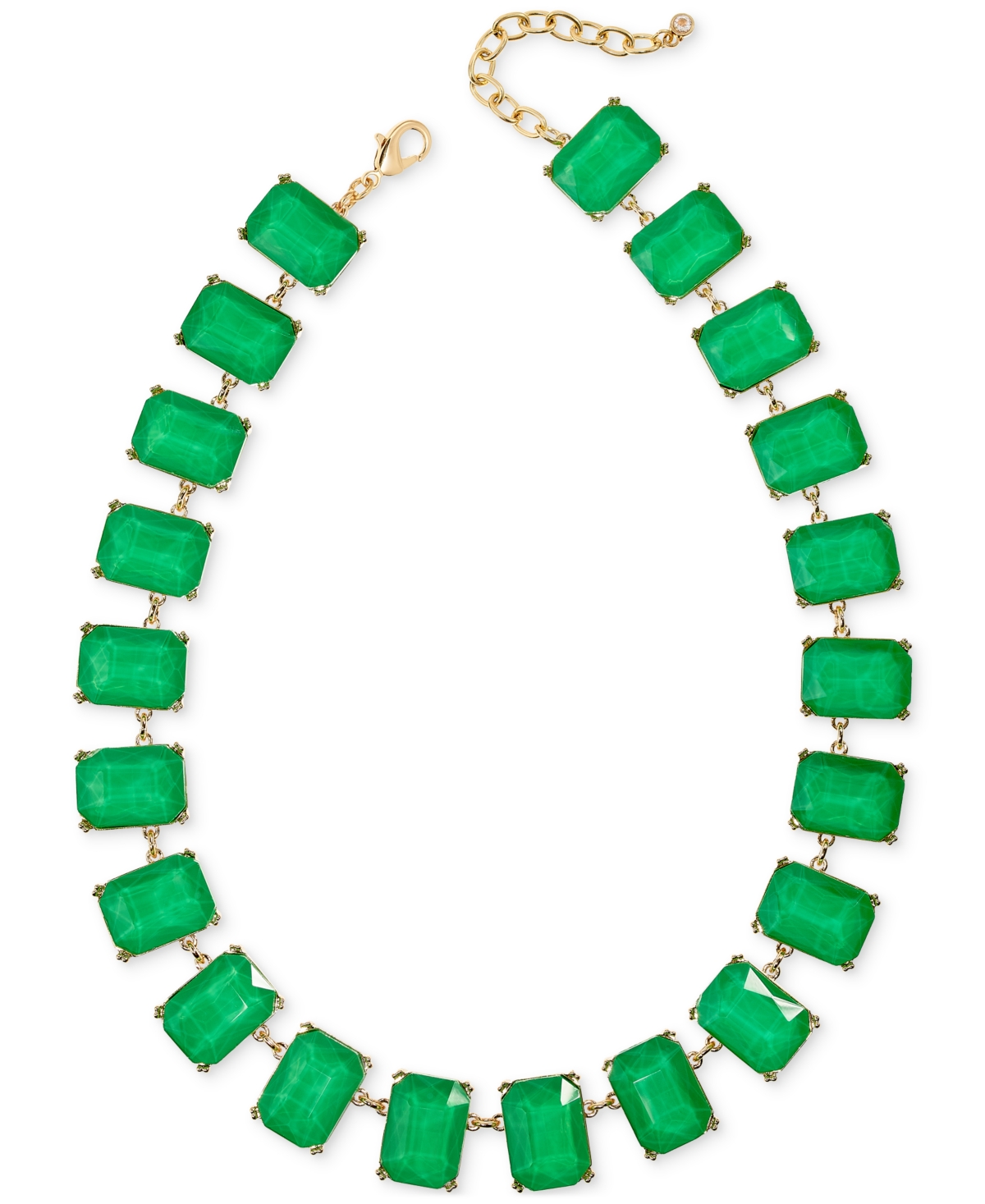 On 34th Gold-tone Stone All Around Necklace, 16-1/2" + 2" Extender, Created For Macy's In Green