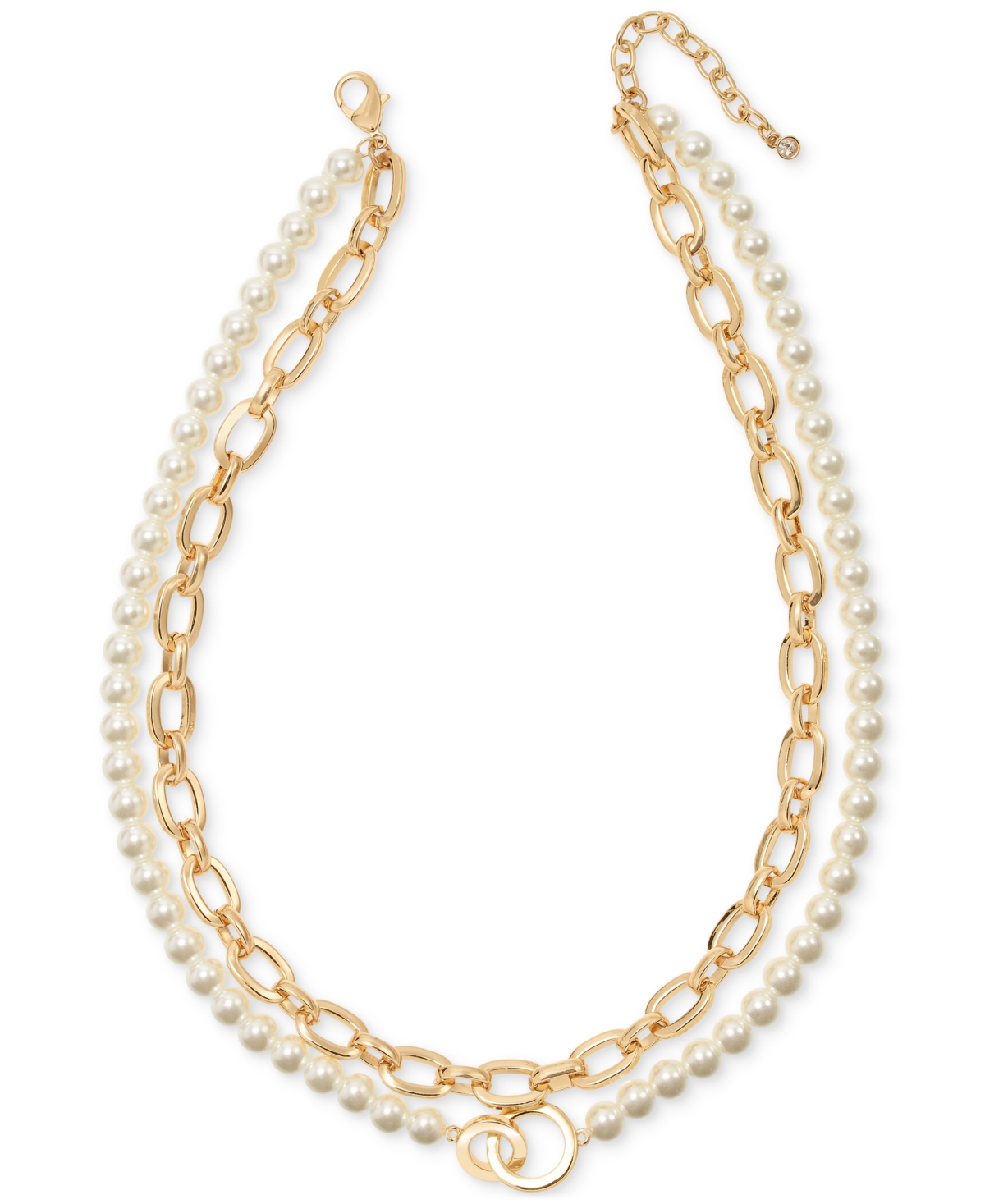 On 34th Gold-tone Imitation Pearl Two Row Necklace, 18-1/2" + 2" Extender, Created For Macy's