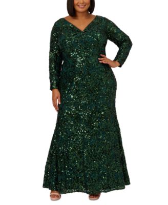 Adrianna Papell - Plus Size Sequined Lace V-Neck Gown