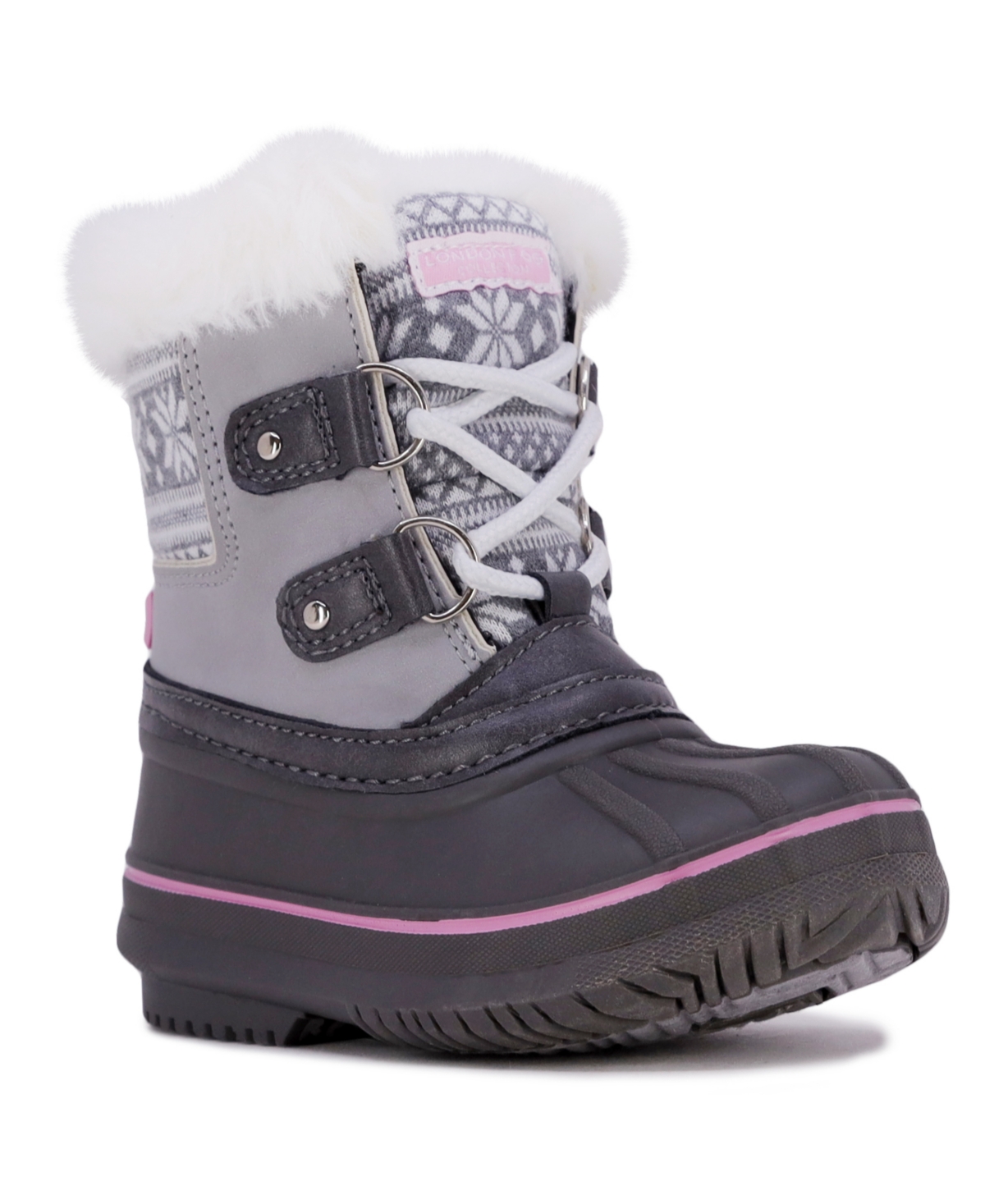 London Fog Babies' Toddler Girls Tiana Cold Weather Lace Up Boots In Light Gray,light Pink
