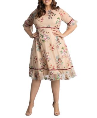 Plus Size Wildflower Embroidered Floral Mesh Dress