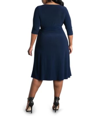 Women's Plus Size Sweetheart Knit Wrap Dress with 3/4 Sleeves