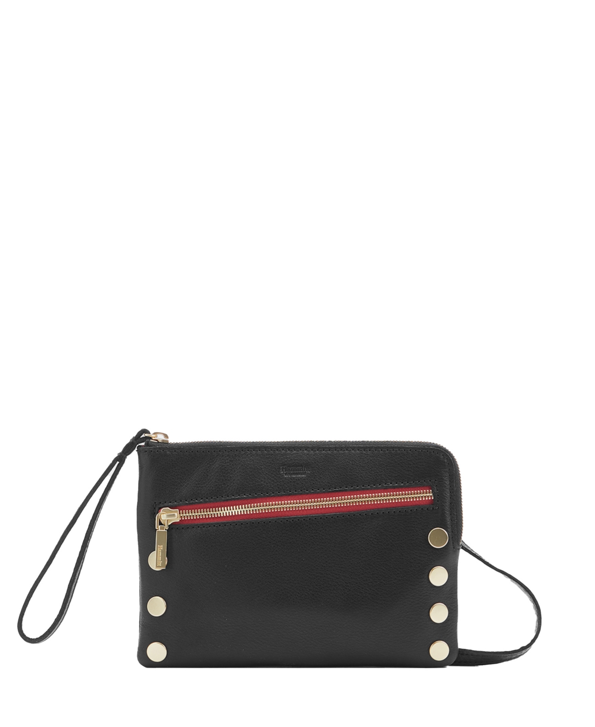 Hammitt Nash Small Leather Crossbody Wristlet In Black Brushed Gold Red Zip