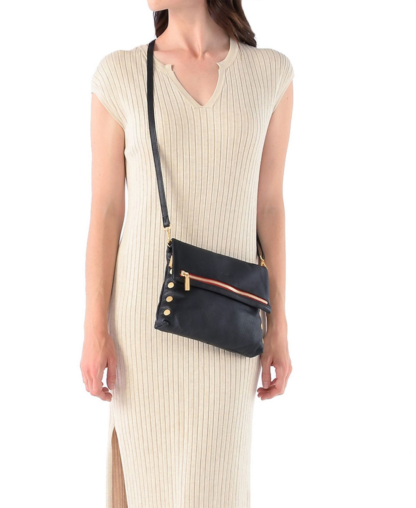Женская сумка Hammitt VIP Small Leather Crossbody, цвет: Чёрный золотой красный — фото 5