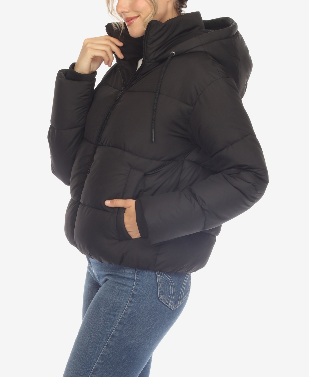 White Mark Women's Full Front Zip Hooded Bomber Puffer Jacket