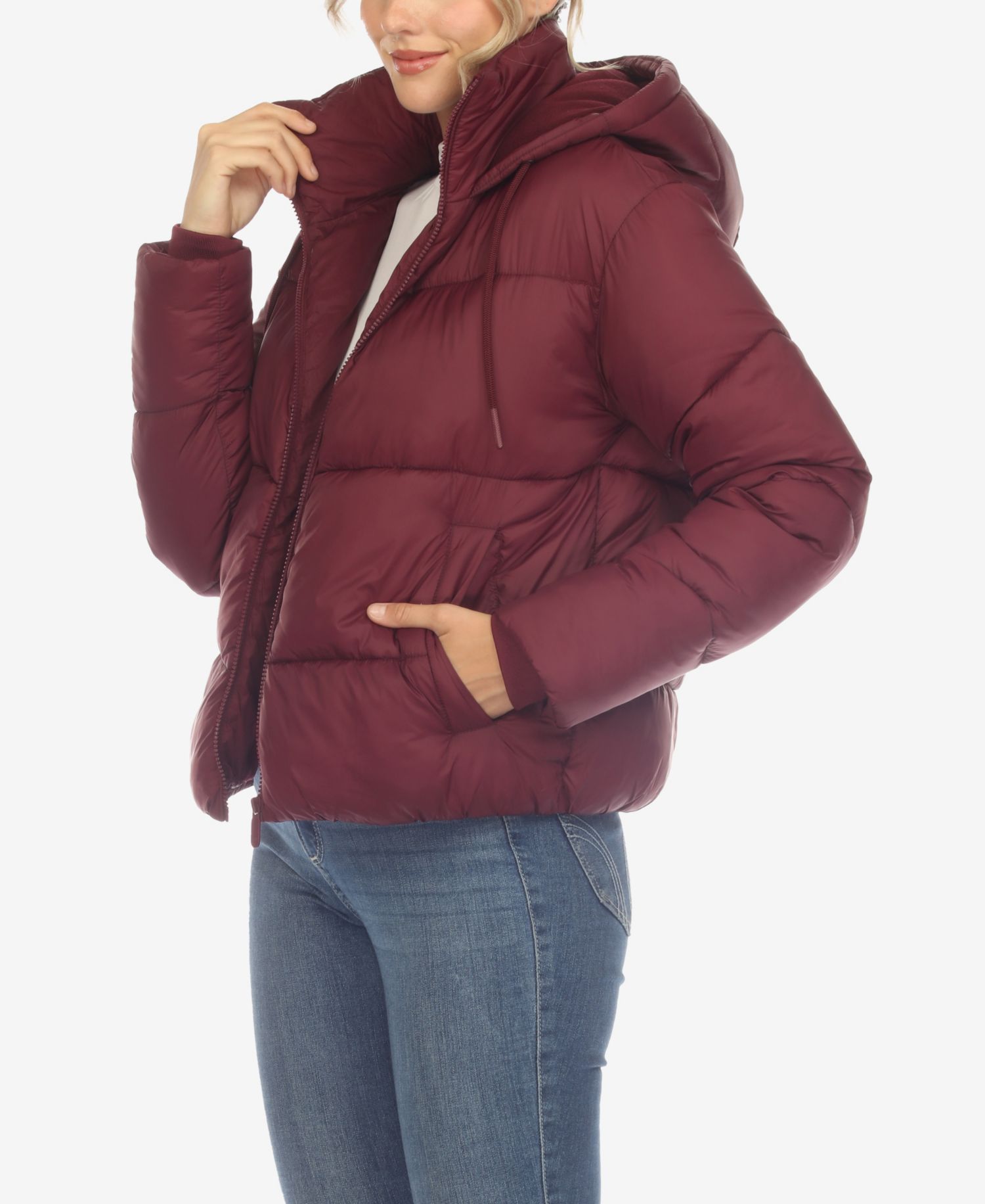 Women's Full Front Zip Hooded Bomber Puffer Jacket