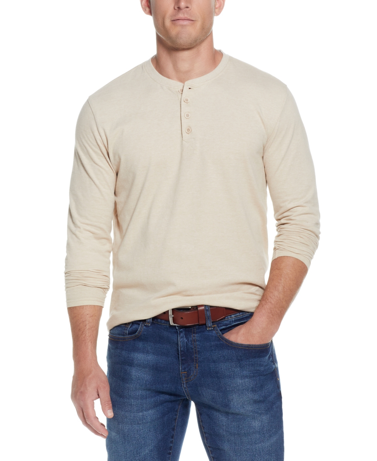 Weatherproof Vintage Men's Long Sleeve Sueded Microstripe Henley T-shirt In Natural