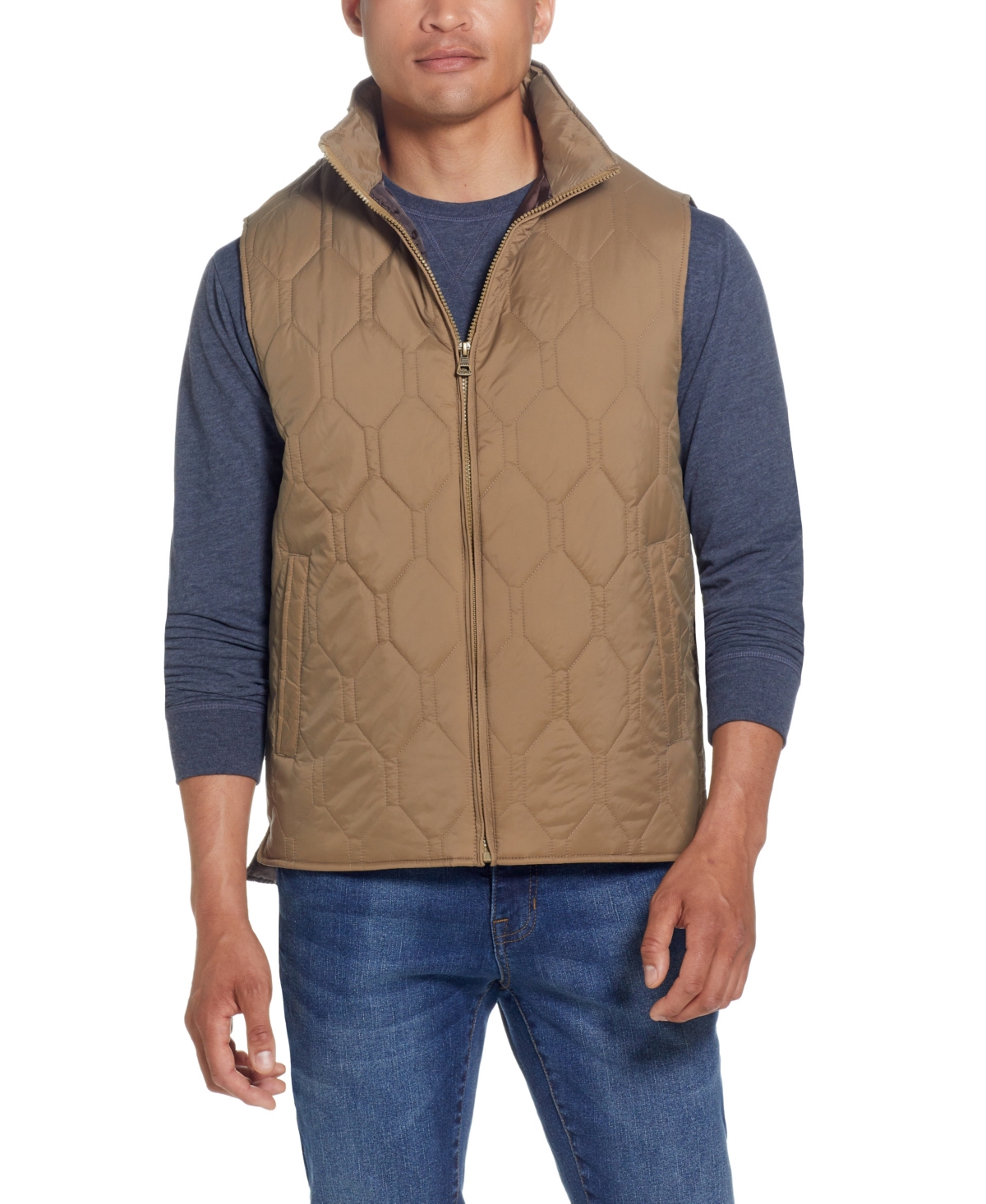 Men's Hexagon Quilted Lightweight Vest - Khaki