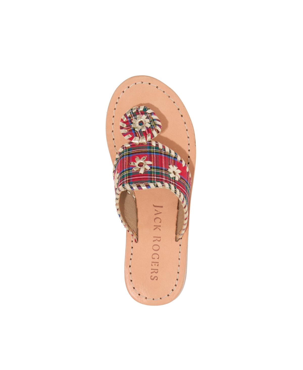 Shop Jack Rogers Little Girls Jacks Gum Rubber Sole Flat Sandals In Red Tartan,platinum